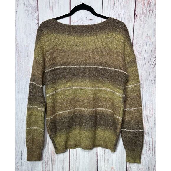 Mystree Women’s Striped Knit Sweater Wool Blend Long Sleeve Round Neck Brown M - Picture 2 of 7